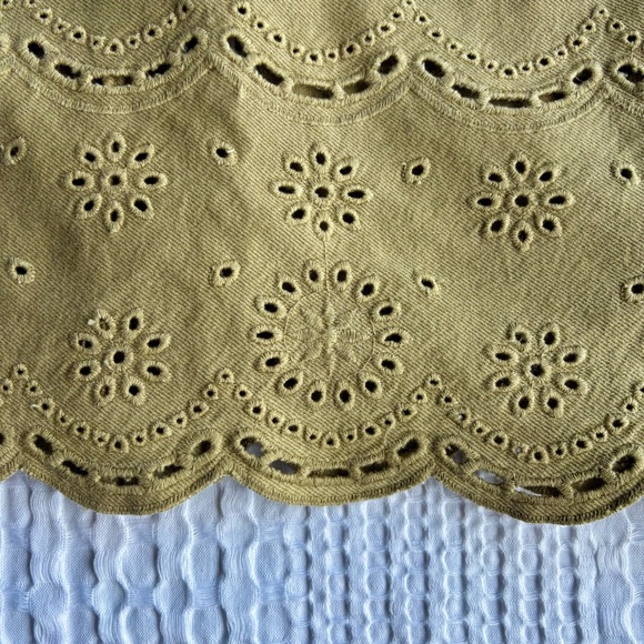 Zara Warm Olive Utility Shirt Jacket Floral Eyelet Scalloped Hem, Size Medium - Picture 5 of 5